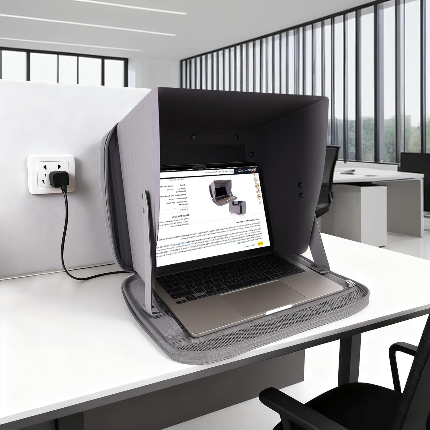 Water Repellent 3-in-1 Laptop Sunshade, Portable Foldable Privacy Visor with Elastic PVC Core, Converts into Shoulder Bag for Outdoor Work, Fits 12-14 Inch Laptops - Cool Silver (Patent Pending)