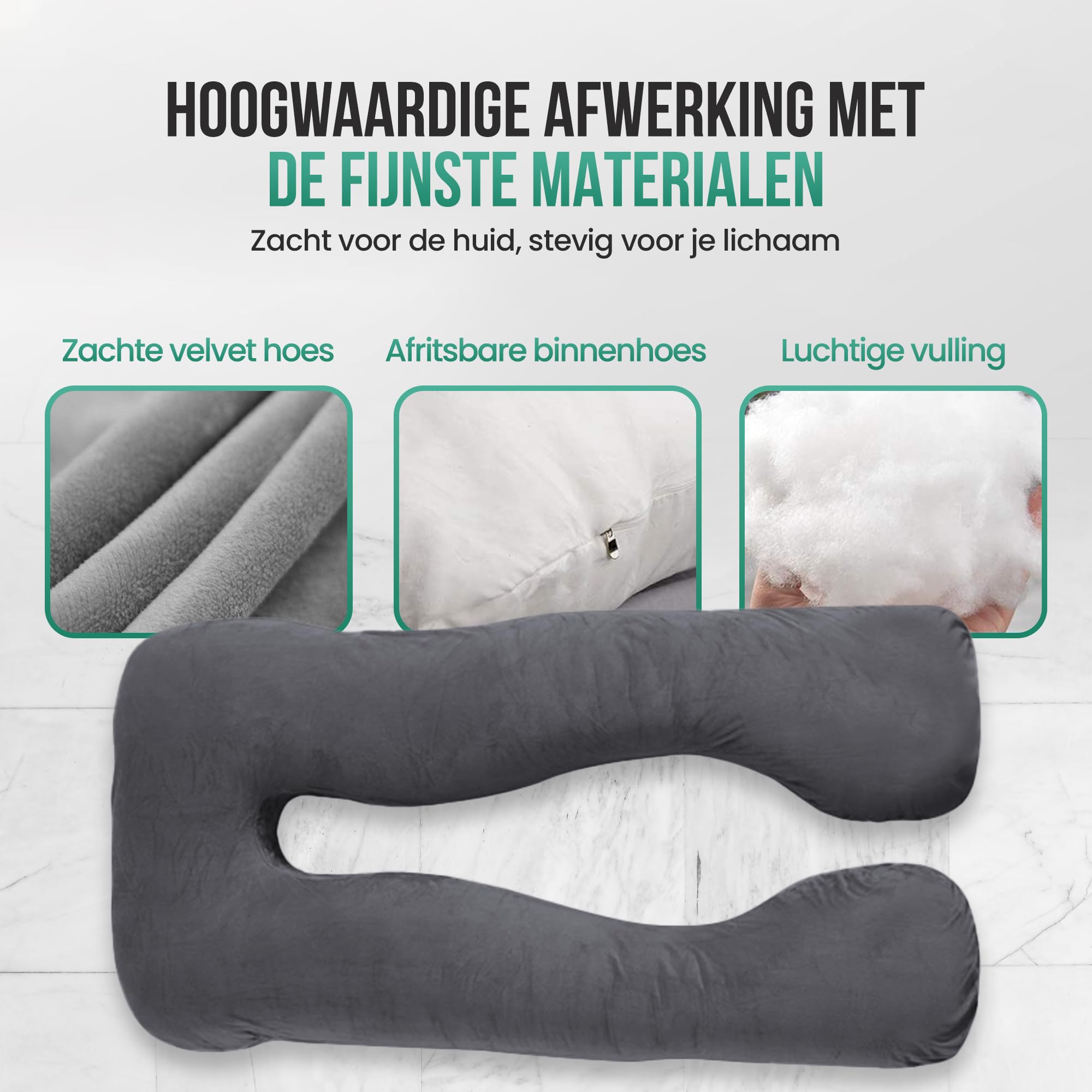 Avalo Cojín de Maternidad XXL 280 cm - Cojín lateral en forma de U - Cojín ergonómico para el cuerpo - Cojín de Nutrición y Almohada para el Cuerpo para Mujeres Embarazadas - Gris Oscuro