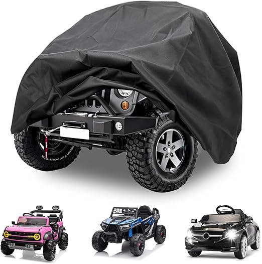 Kids Car Cover - Ride-On Car Truck Cover Waterproof, 420D Kids Ride on Toys with Adjustable Drawstring & Safety Buckles, Durable PU Coated Protection for Kids Electric Vehicles