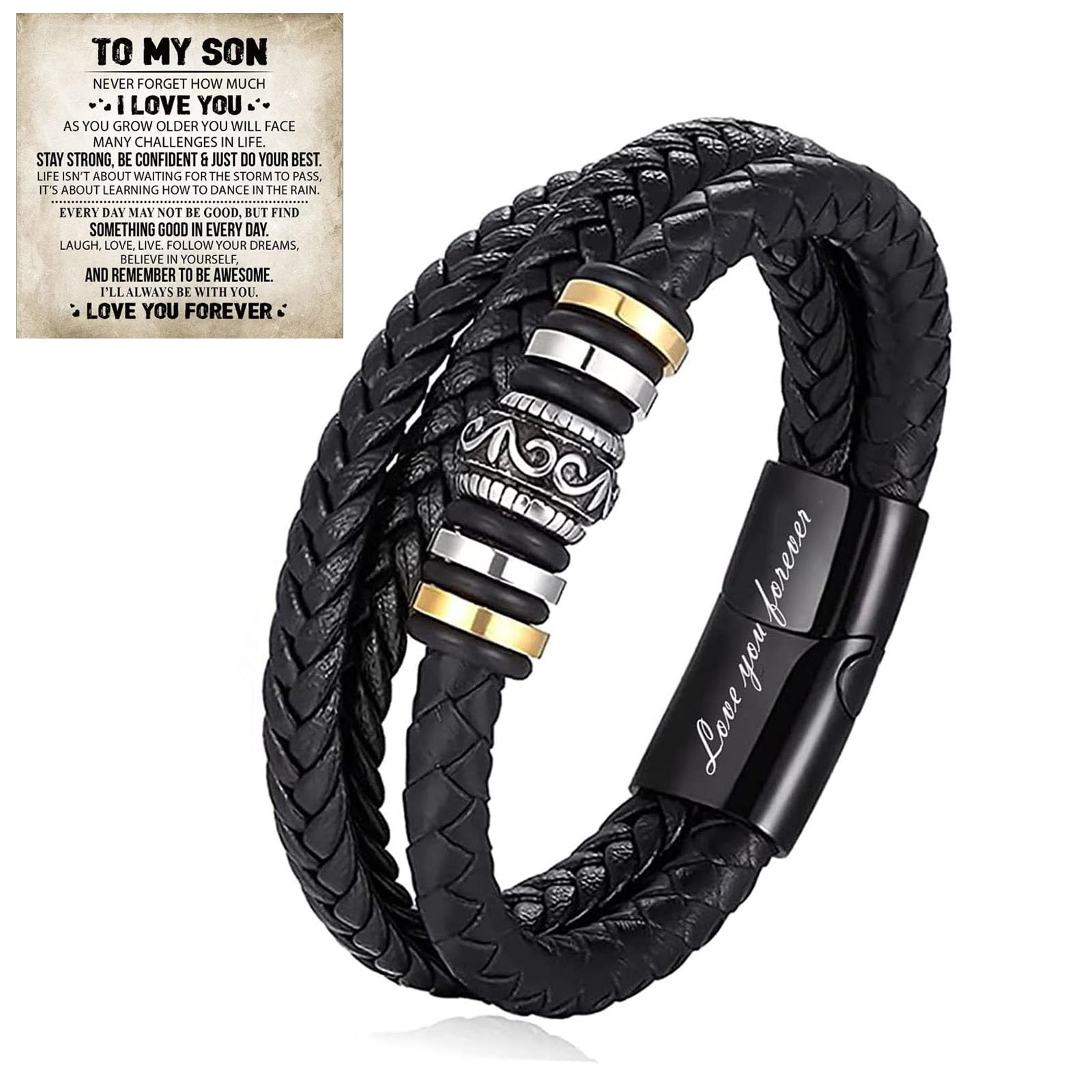 Son's Infinity Knot Bracelet, Forever Linked Together Bracelet for My Son To My Son Infinity Knot Leather Bracelet From Mom Stainless Steel Engraved