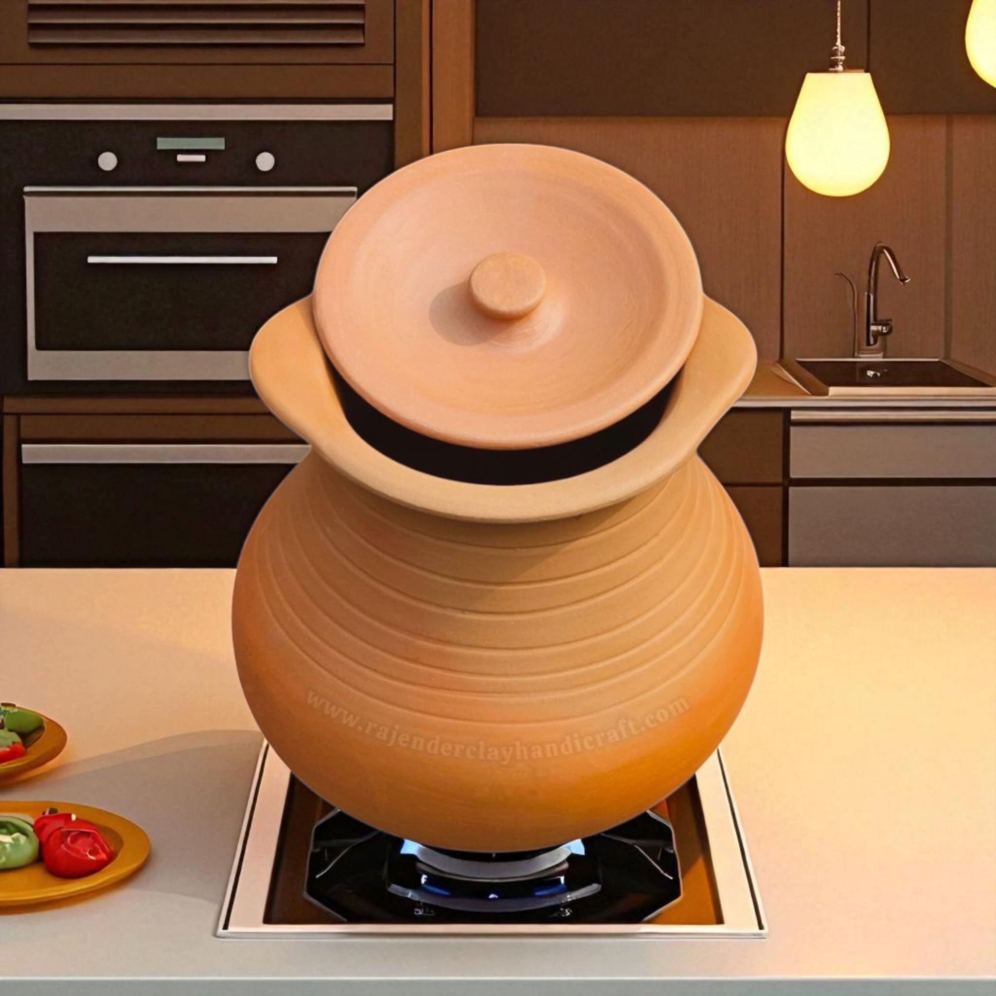 Buy Deep Pot 5 Liter Handmade Clay Handi with Lid | Traditional