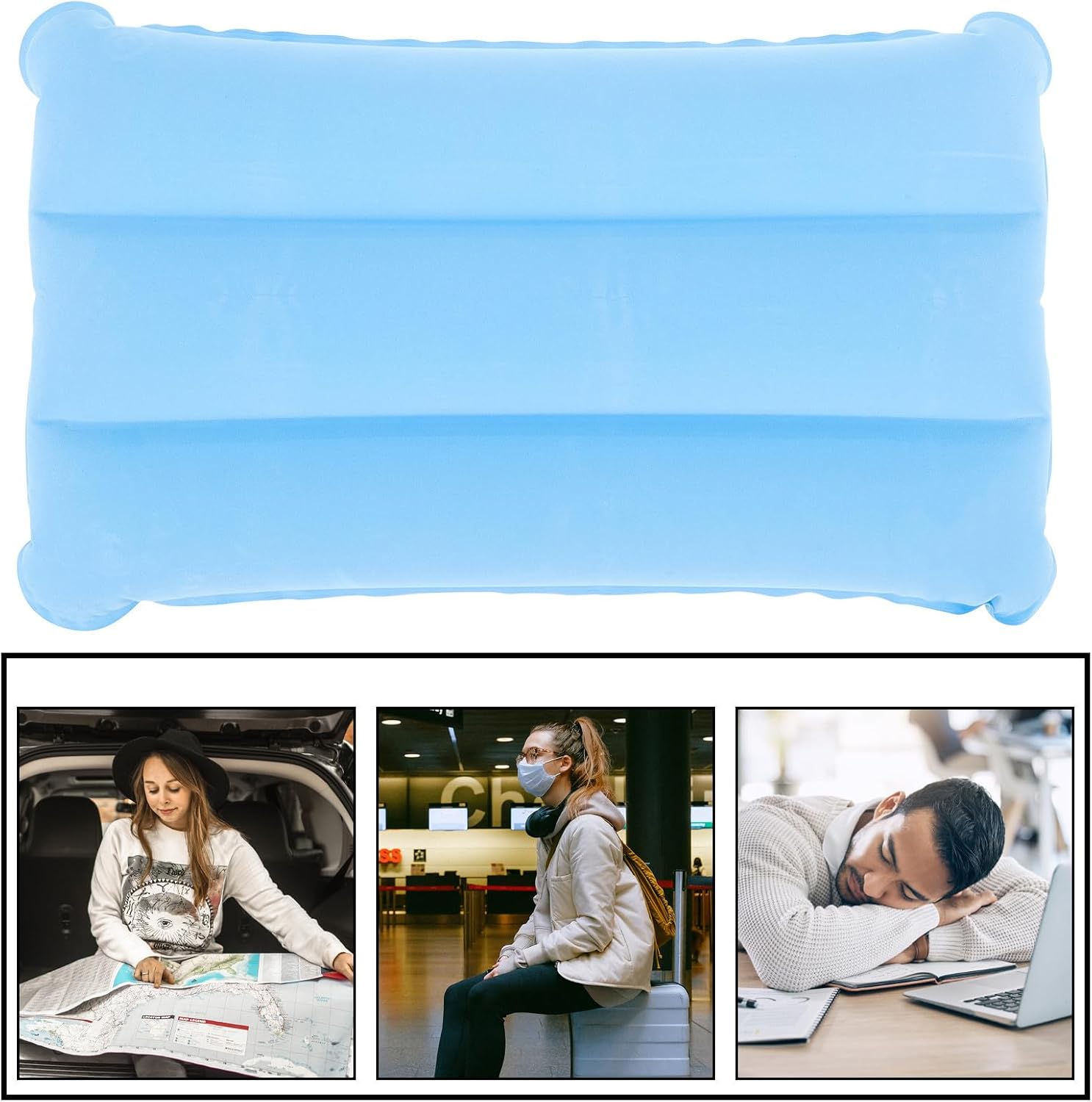 Uonlytech Lightweight Comfortable Travel Inflatable Flocking Pillow with Material and Ergonomic Design for Outdoor Camping and Sleeping Use