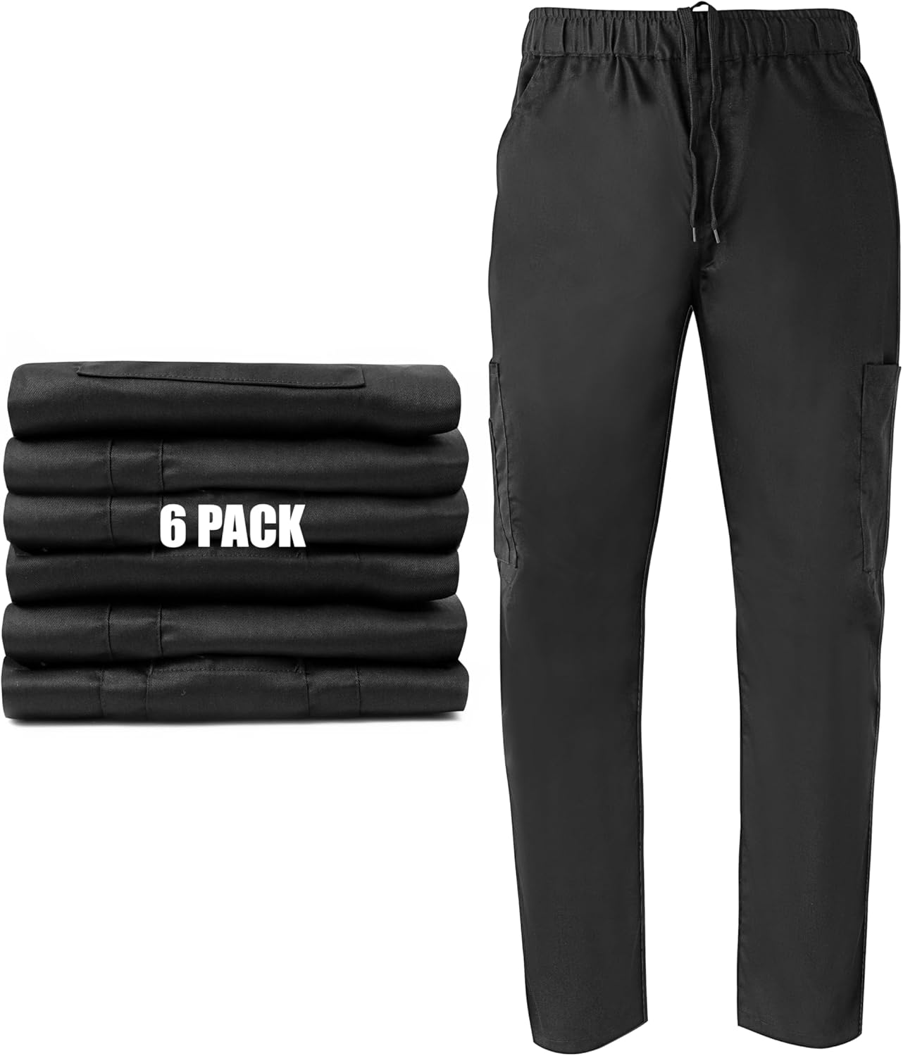 Ubon Chef Pants for Men, Black Cargo Work Pants 7 Pockets