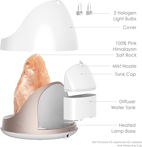 Miniatura 4 de PureGlow Lámpara de sal del Himalaya original 2 en 1 y el difusor de aceite esencial ultrasónico con sal de Himalaya 100% pura hecha a mano y 5