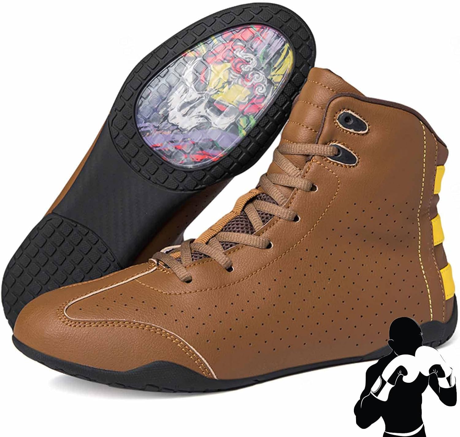 Boxing Shoes Men's Wrestling Shoes Ankle Guard Combat Training Shoes Non-Slip MMA Shoes,Brown-8.5