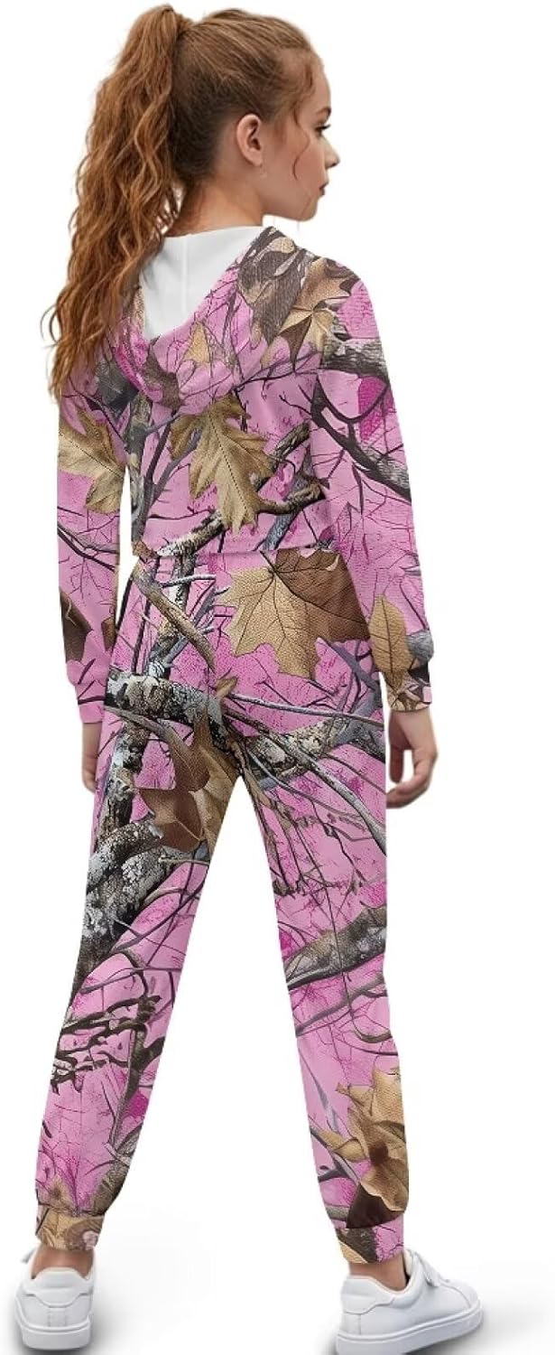 Renewold Girls Tracksuits Kids Teens Crop Hoodie Sweatshirt Jogger Sweatpants 2 Piece Outfit Sweatsuits Set Long Sleeve