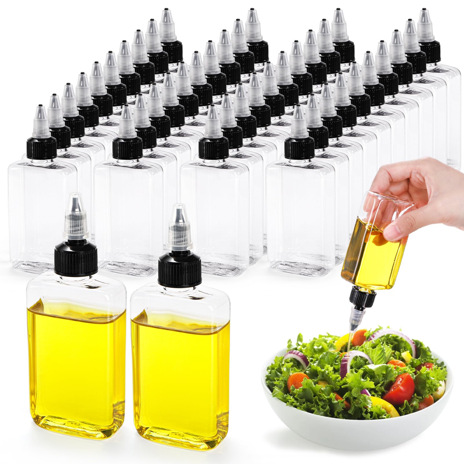 Bekith 40 Pack 3.4oz Oil Dispenser Bottle for Camping, Leak-Proof Plastic Squeeze Bottle with Twist Top Cap, Liquid Condiment Container Small Empty