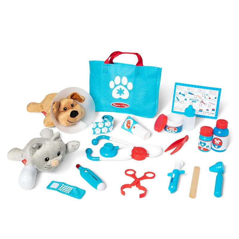 Melissa & Doug Examine and Treat Pet Vet Play Set, 24-Piece Animal Doctor Playset with Dog & Cat Plushies, Pet Doctor Kit & Accessories, Preschool Toys for Girls & Boys Ages 3+ 13.5 x 10.5 x 3.5