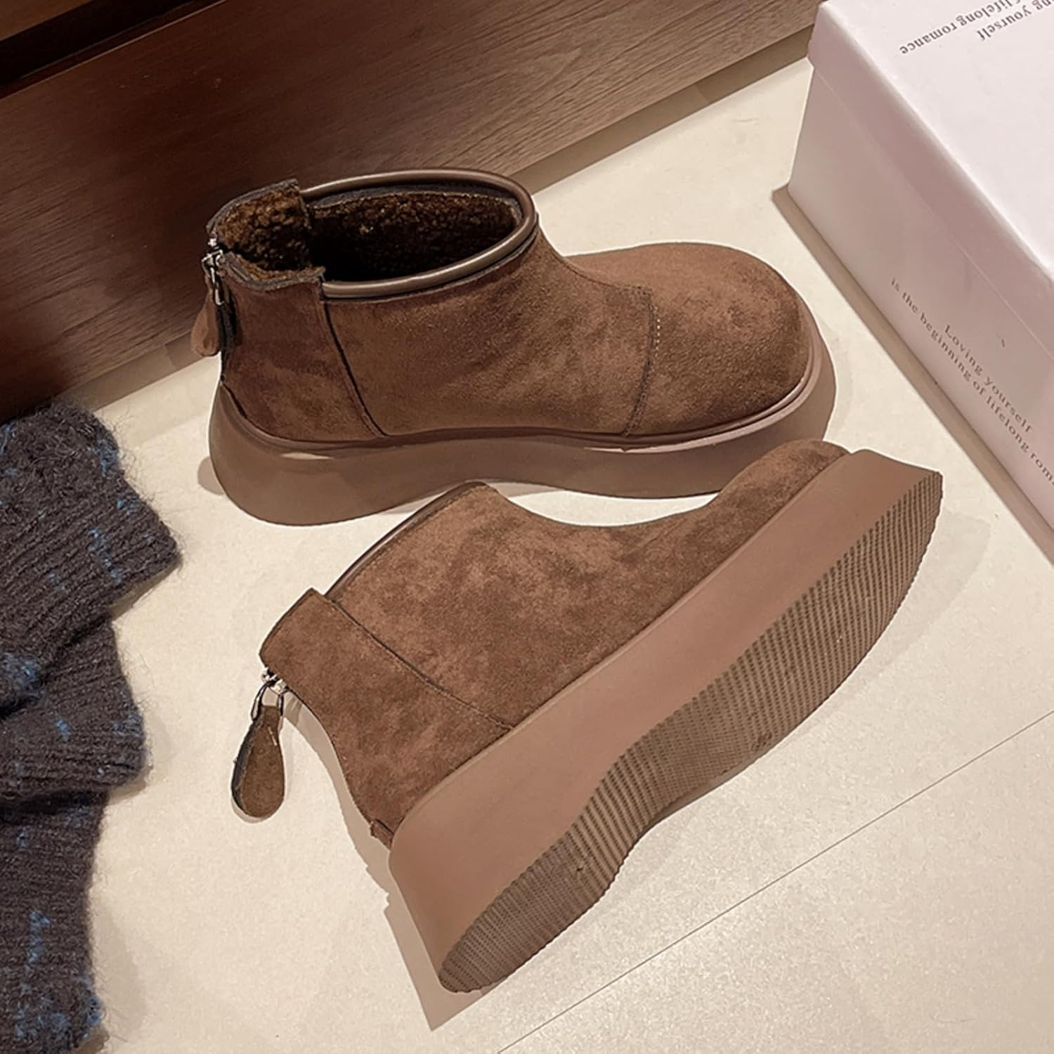 Women's Fleece-Lined Platform Ankle Boots, Plush Warm Lining, Chunky Sole Comfort, Stylish Design—Adjustable Fit, Ideal for Cold Days with Coziness & Trendy Winter Style