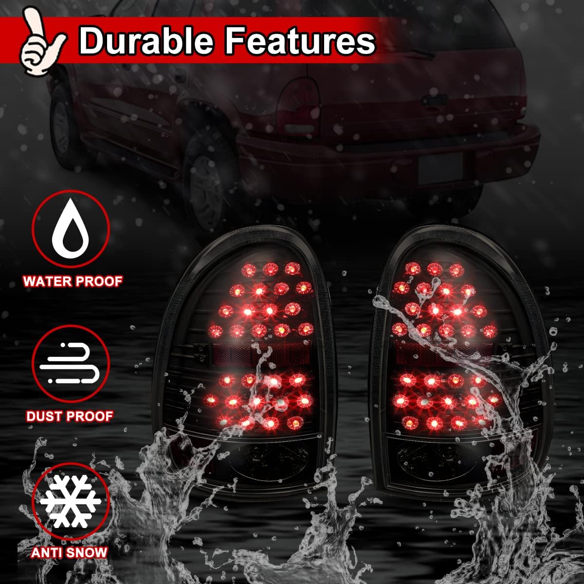 Nixon Offroad Tail Lights for Dodge Caravan 1996-2000 / Durango 1998-2003 / Chrysler Town and Country 1996-2000 Tail Lamps LED Rear Lights Car Rear Lamps Assembly Replacement (Matte Black/Smoke Lens)