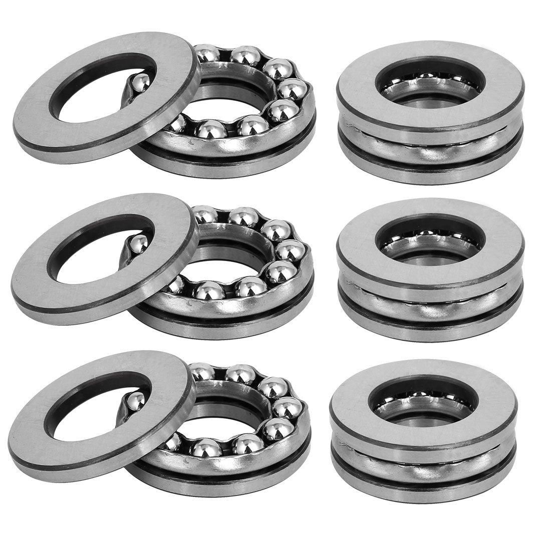 uxcell 6pcs 40mmx20mmx14mm Single Row Thrust Ball Bearing Silver Gray