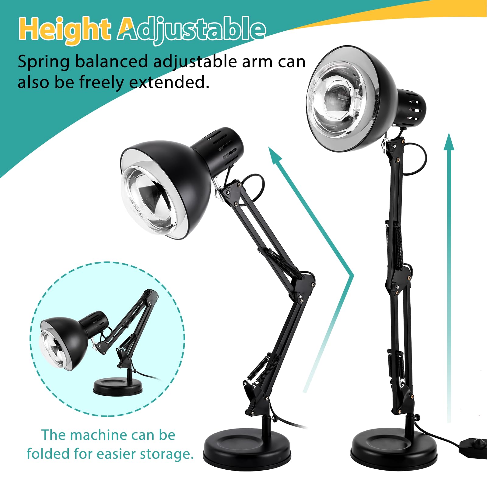 YJINGRUI Lampada termica da cucina, a infrarossi, girevole a 360°, 250 W | con controllo della temperatura e braccio pieghevole, ideale per buffet, buffet, ristoranti e cucina domestica.