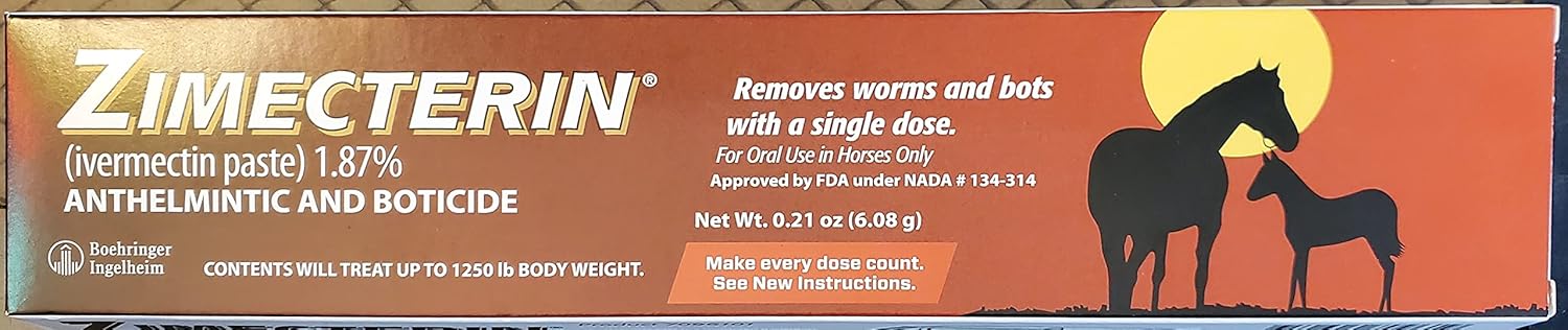 Zimecterin Ivermectin Horse Equine Wormer Bots Parasites Larvae 1.87% Tube Otc : Pet Supplies