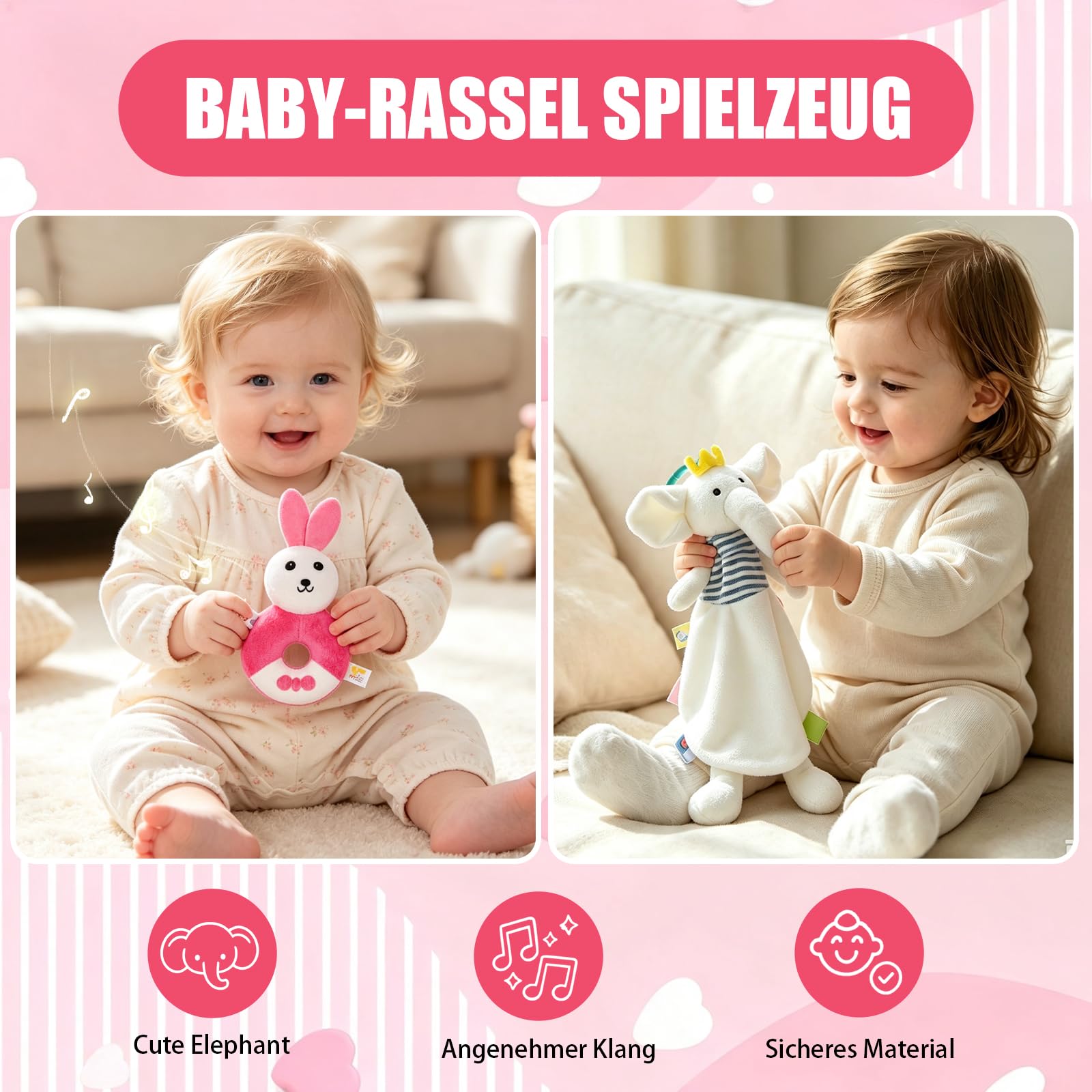 Regalo per neonata, 10 pezzi, regalo per neonati | Regalo per nascita con coperta, vestito, bavaglino, sonaglio, guanto da bagno, calze, cesto regalo (rosa)