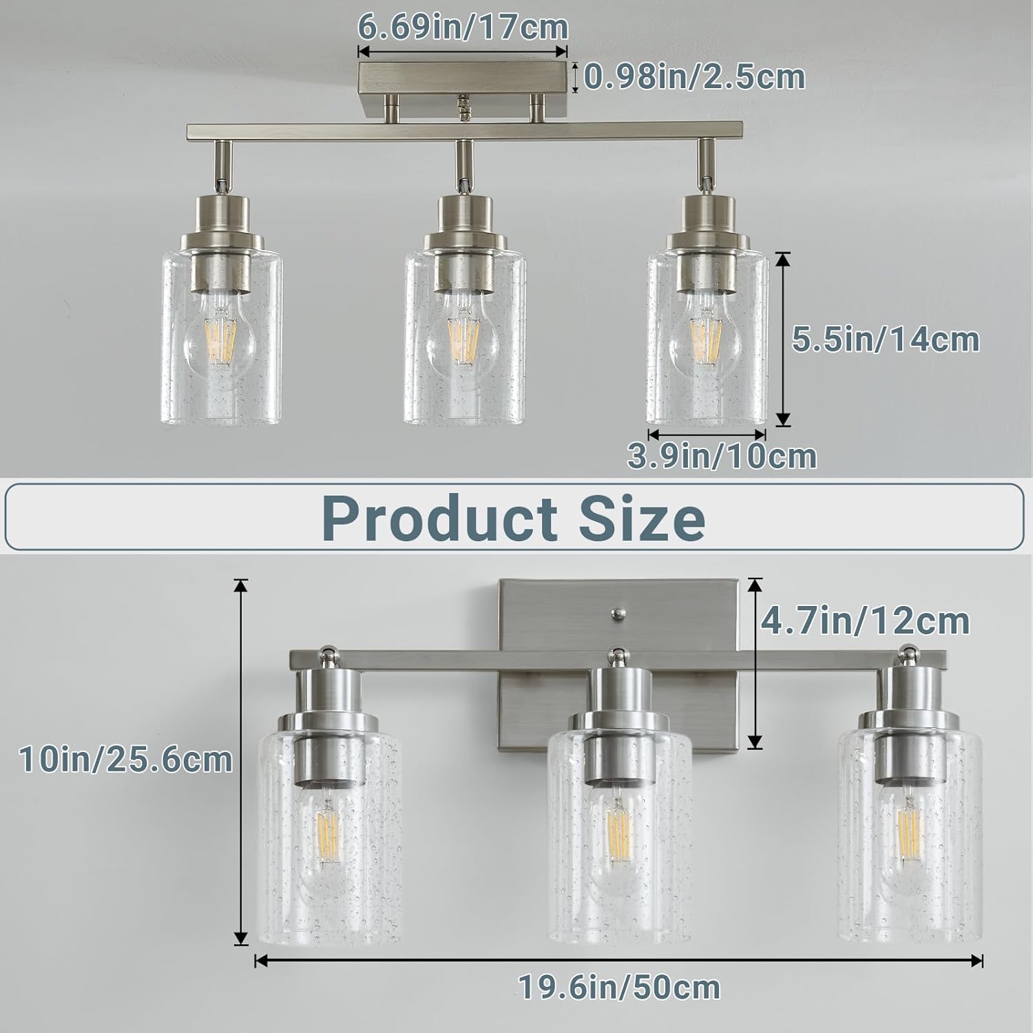 LOUSACE 3 Light Brushed Nickel Track Lighting, Modern Flush Mount Seeded Glass Ceiling Light, Kitchen Ceiling Mounted Light Fixtures Over Sink for Dining Room Kitchen Bathroom Hallway