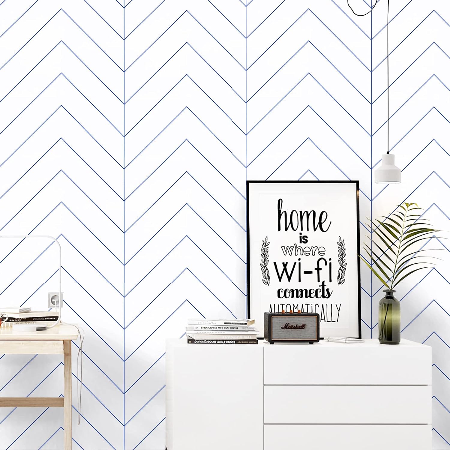 17.7"x393.7" Peel and Stick Blue and White Stripe Wallpaper - Self Adhesive, Removable Contact Paper for Bedroom