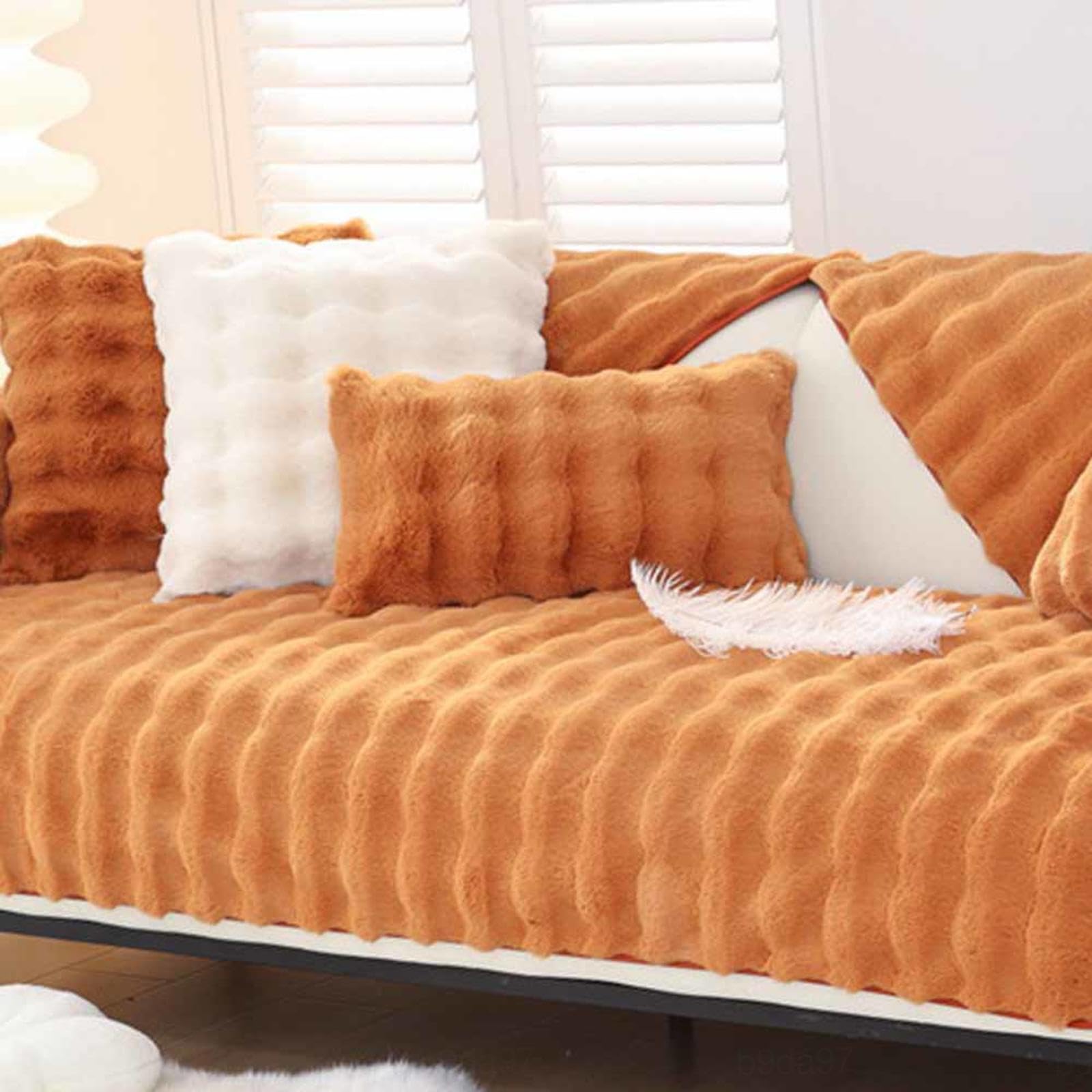 Racib Funny Fuzzy Corner Non Slip Velvet Sofa Cover, Waterproof Slipcovers for L Shape, 1-4 Seater, J-90x240cm