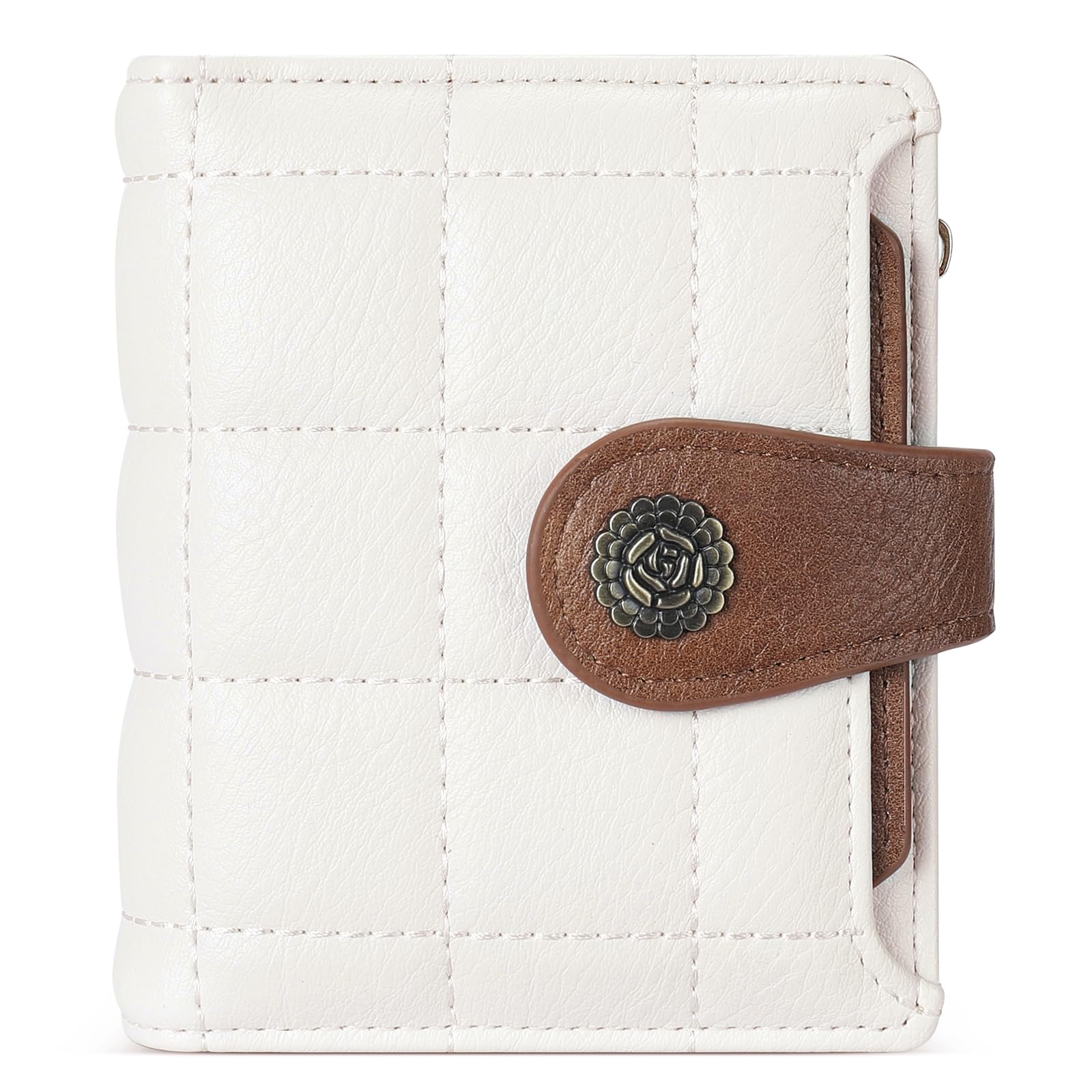 CLUCI Small Wallets for Women RFID Blocking Leather Trifold Compact Credit Card Holder with ID Window Ladies Zipper Coin Purse Beige with Brown