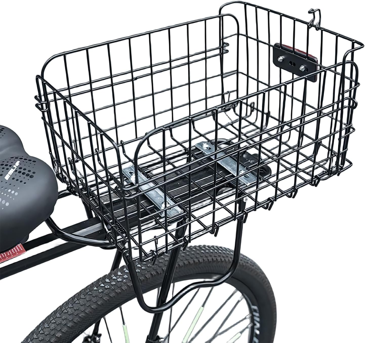 qiyue Folding Rear Bike Basket - Quick Release Steel Cargo Rack with Reflective Strip, Fits Most Bikes, Black
