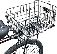 qiyue Folding Rear Bike Basket - Quick Release Steel Cargo Rack with Reflective Strip, Fits Most Bikes, Black