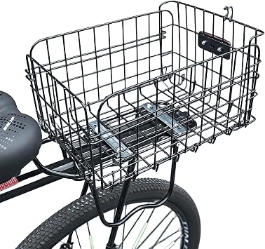 Folding Rear Bike Basket Steel Baskets Quickly Release Rack Cargo Basket with Reflective for Most Mounted Black