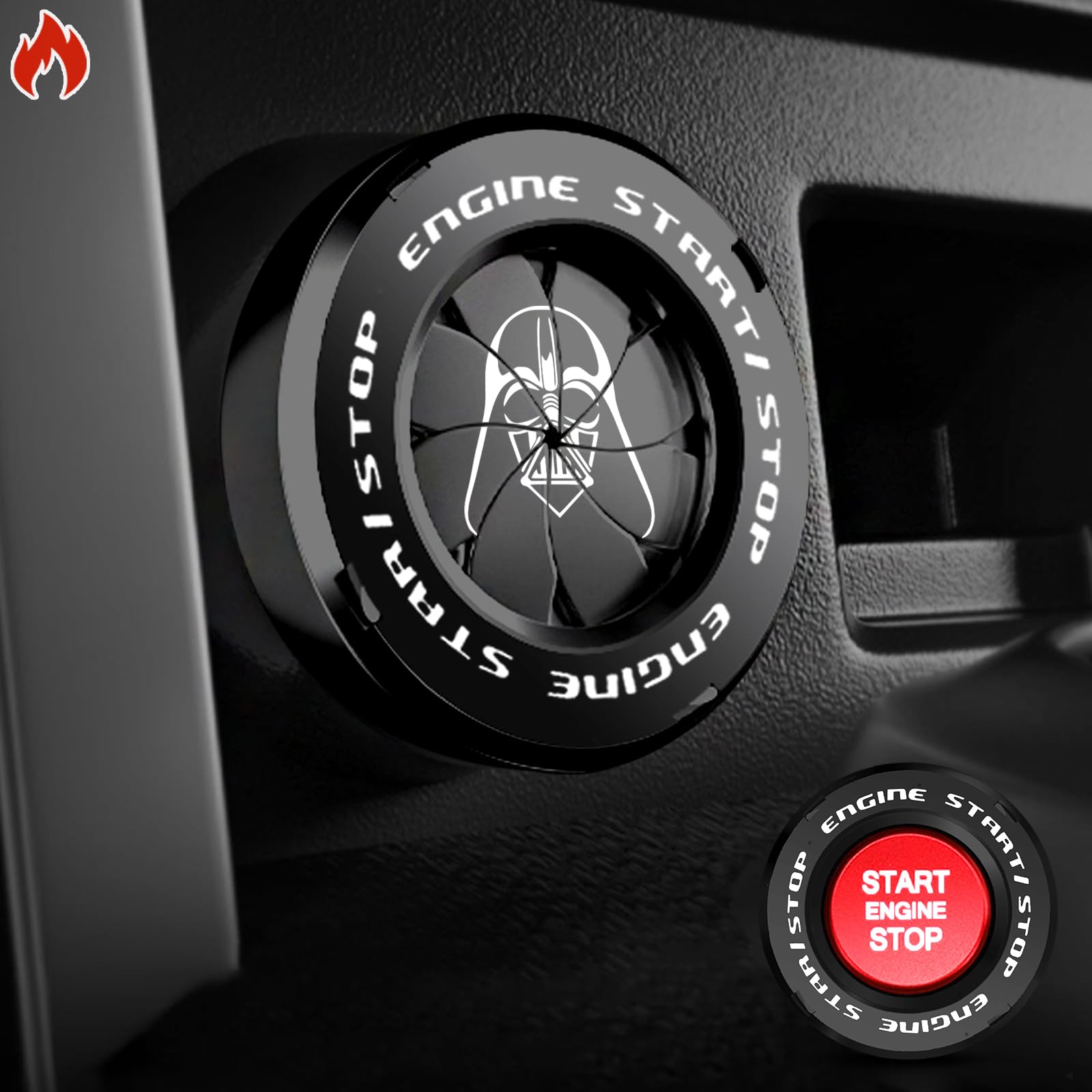 Tybasthe Rotating Start Button Cover, Darth Vader Car Accessories, Star Wars Engine Stop Stickers, Interior Decor, Motorcycle Ignition Switch, Black
