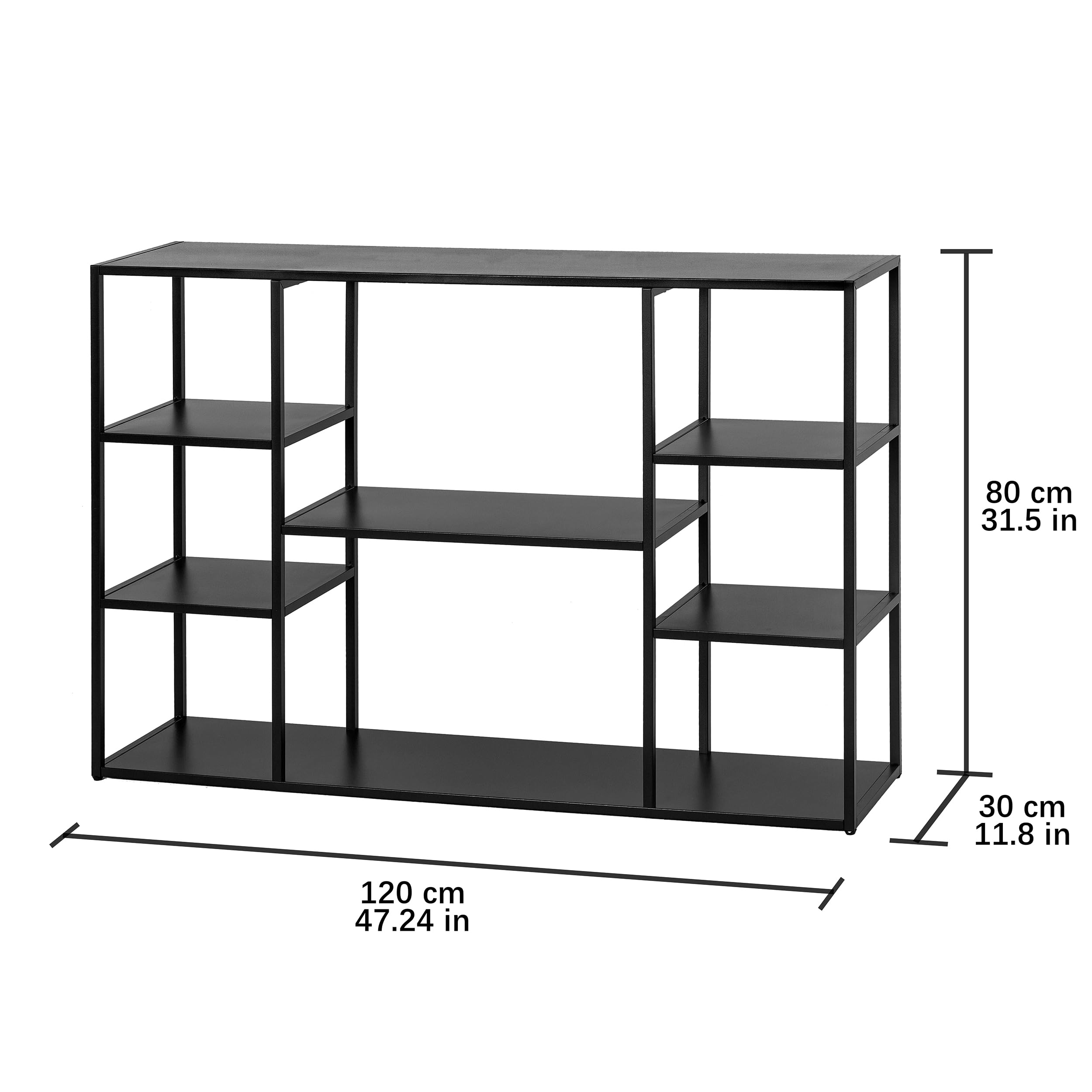 HDANI 120cm Langer Sofa-Konsolentisch,Schmaler moderner Eingangstisch hinter der Couch mit Ablageflächen,4-stufiges Bücherregal für Wohnzimmer,Schlafzimmer,Flur (Schwarz, 120 x 30x 80 cm)