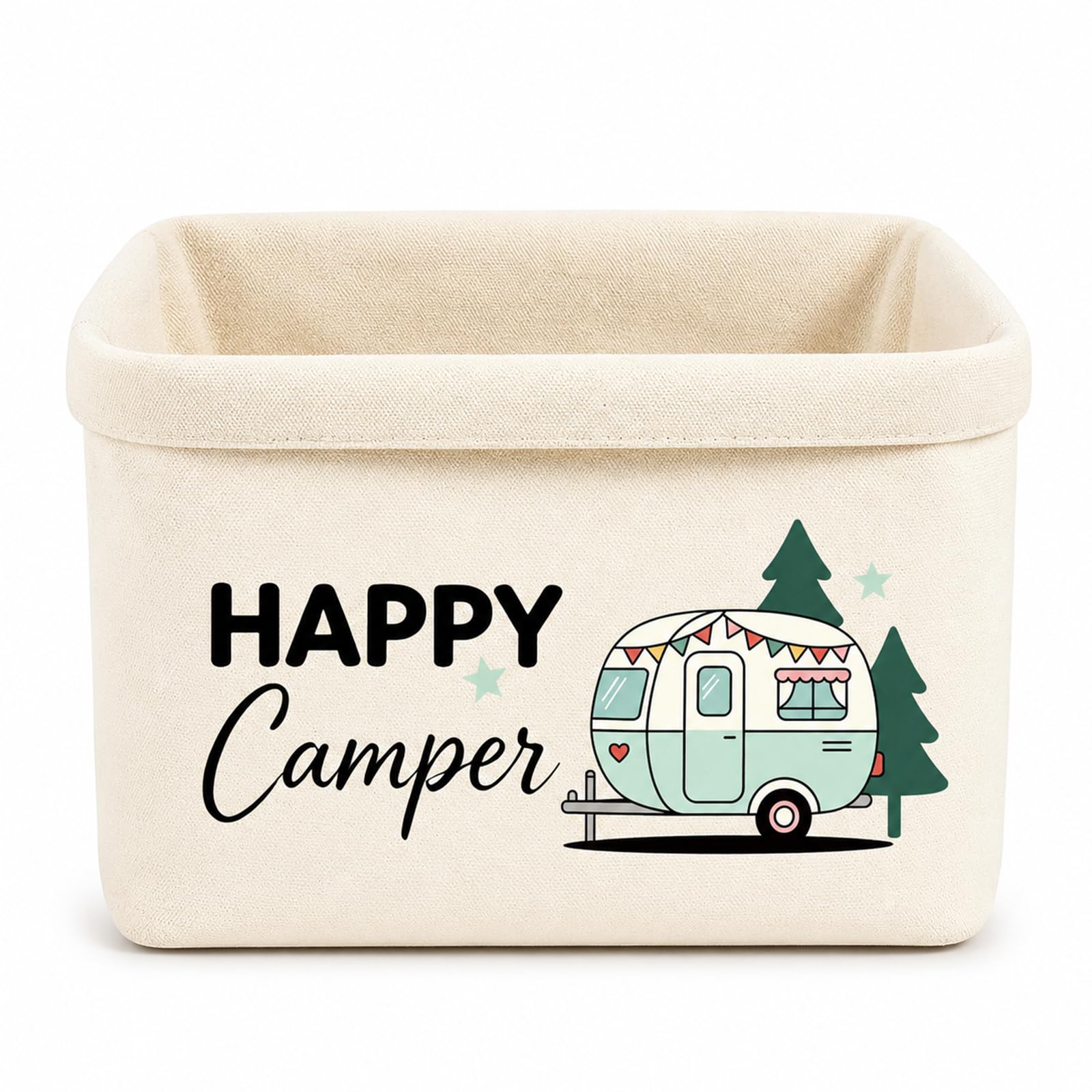 Campervan Gifts Bread Basket, Happy Camper Caravan Gifts, Soft Polycotton Bread Bins with Reinforced Base, Camper Van Accessories for Kitchen Table, RV, Van Life and Camping
