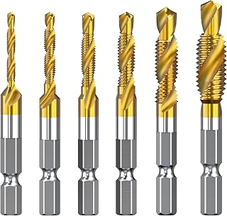 HUHAO 6 Pack 3 in 1 Spiral Tap Hex Shank Drill Bit Set, Professional Thread Tap Drill Bit Set, Metric Combination Threading Tools Kit, Quick Change Impact Driver Socket, Professional Repair