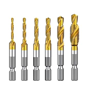HUHAO 6Pcs Thread Tap Set Metric Spiral Point Taps Titanium Coated Machine Screw Drill Tap Bits Thread Tapping Tool,M3-M10
