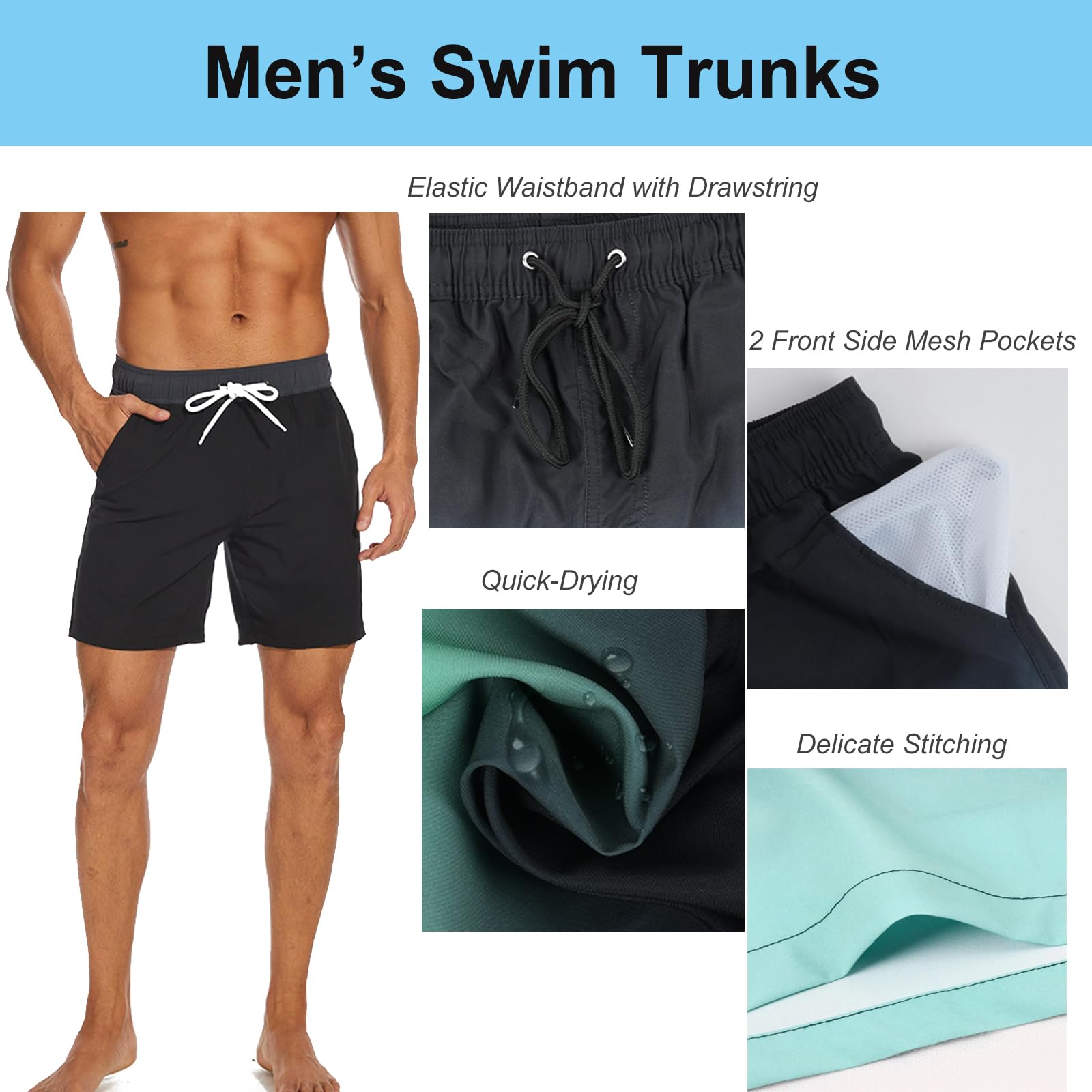Pantalones Cortos de Natación para Hombre Pantalones Cortos de Playa de Tabla de Natación en Seco Rápido con Forro de Compresión y Bolsillos M-3XL