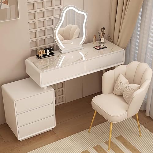 Miniatura 13 de Tocador con espejo con luces, mesa de tocador con cajones, mesa de maquillaje blanca, 3 modos de iluminación de brillo ajustable, para dormitorio,