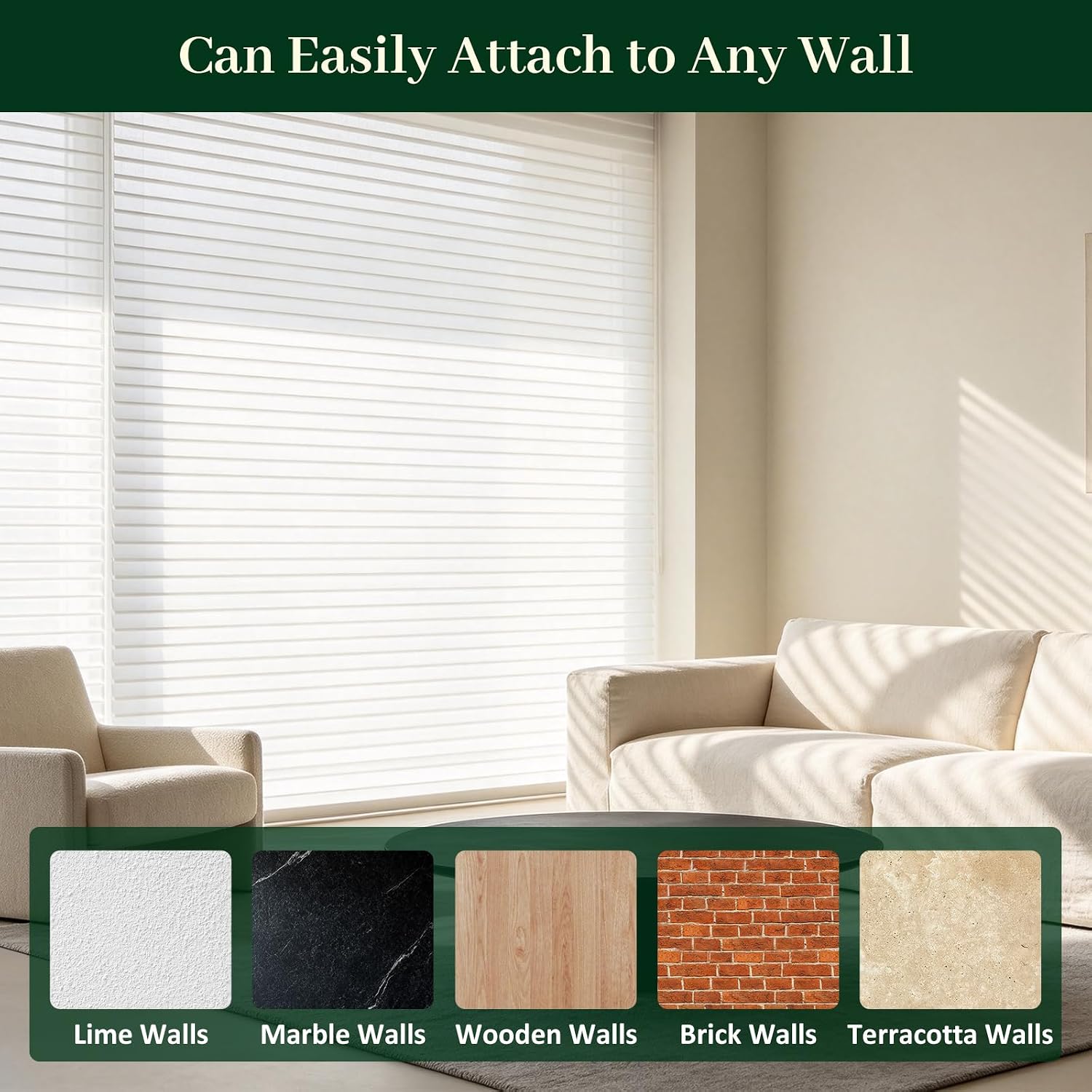 Mini Blinds for Indoor Windows, 35.5" W x 48" H, White