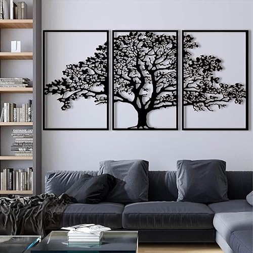 Miniatura 3 de Arte de pared de metal Arte de pared de metal de árbol de la vida de 3 piezas, decoración de pared de árbol de metal grande, decoración de pared de