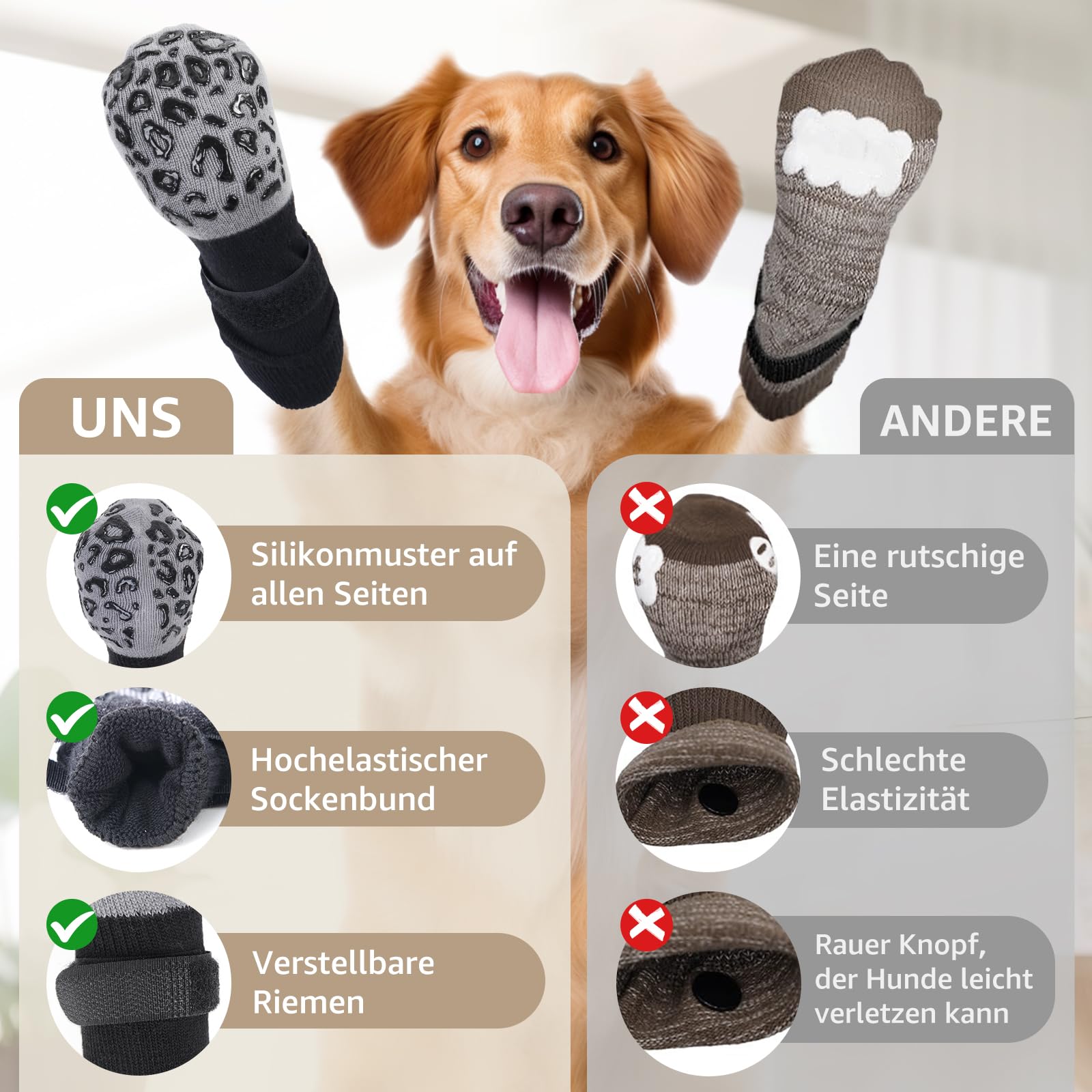 PICK FOR LIFE Dog Socks 2 works Paws Stop Licking Dogsocks with Grippers Anti-Slip Dog Boots Prevent from Licking Paws for Senior Dogs on Hardwood Floor Indoor Grey L - Image 3
