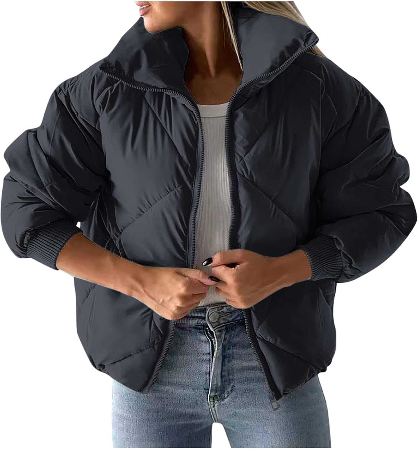 Winter Coats for Women 2024 Cropped Puffer Jacket Short Down Coat Warm Thicken Lightweight Quilted Jacket Outerwear