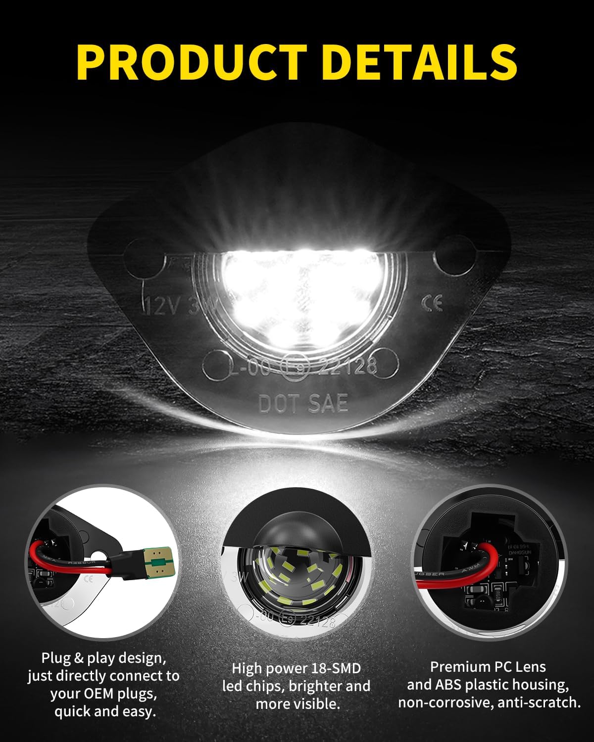 LED License Plate Lights Bright White Tag Lamp Assembly Replacement Compatible with 1994 1995 1996 1997 1998 1999 2000 2001 2002 2003 2004 Ford Mustang, Pack of 2