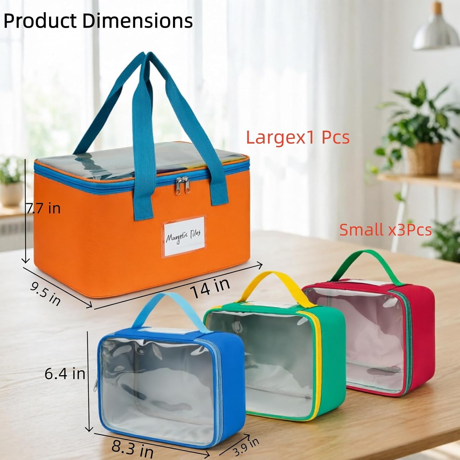 4-Pack Large Capacity Toy Storage Bags with Mesh & Label Pockets, Durable Portable Organizer Bins for Magnetic Tiles, Puzzles, Board Games, Kids Toy Organization for Home Classroom Travel