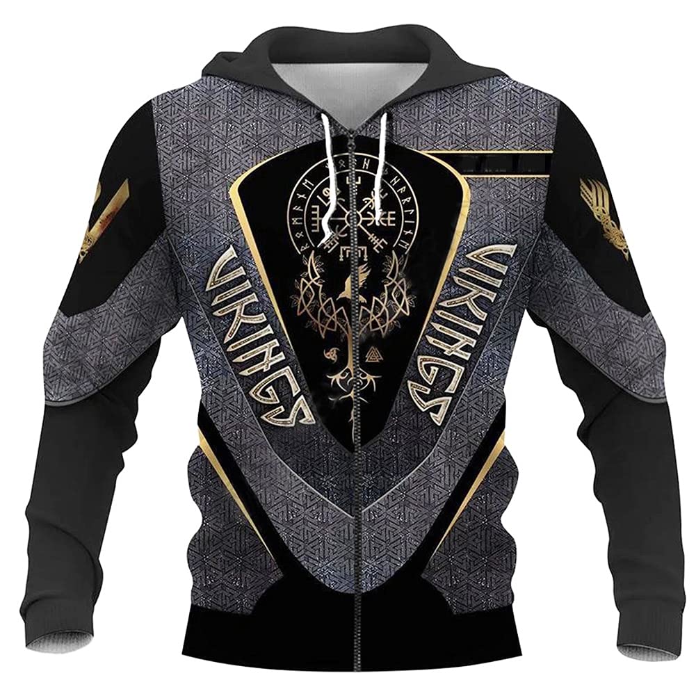 Sweat punk vintage celtique grande taille 5XL léger à fermeture éclair et poches larges