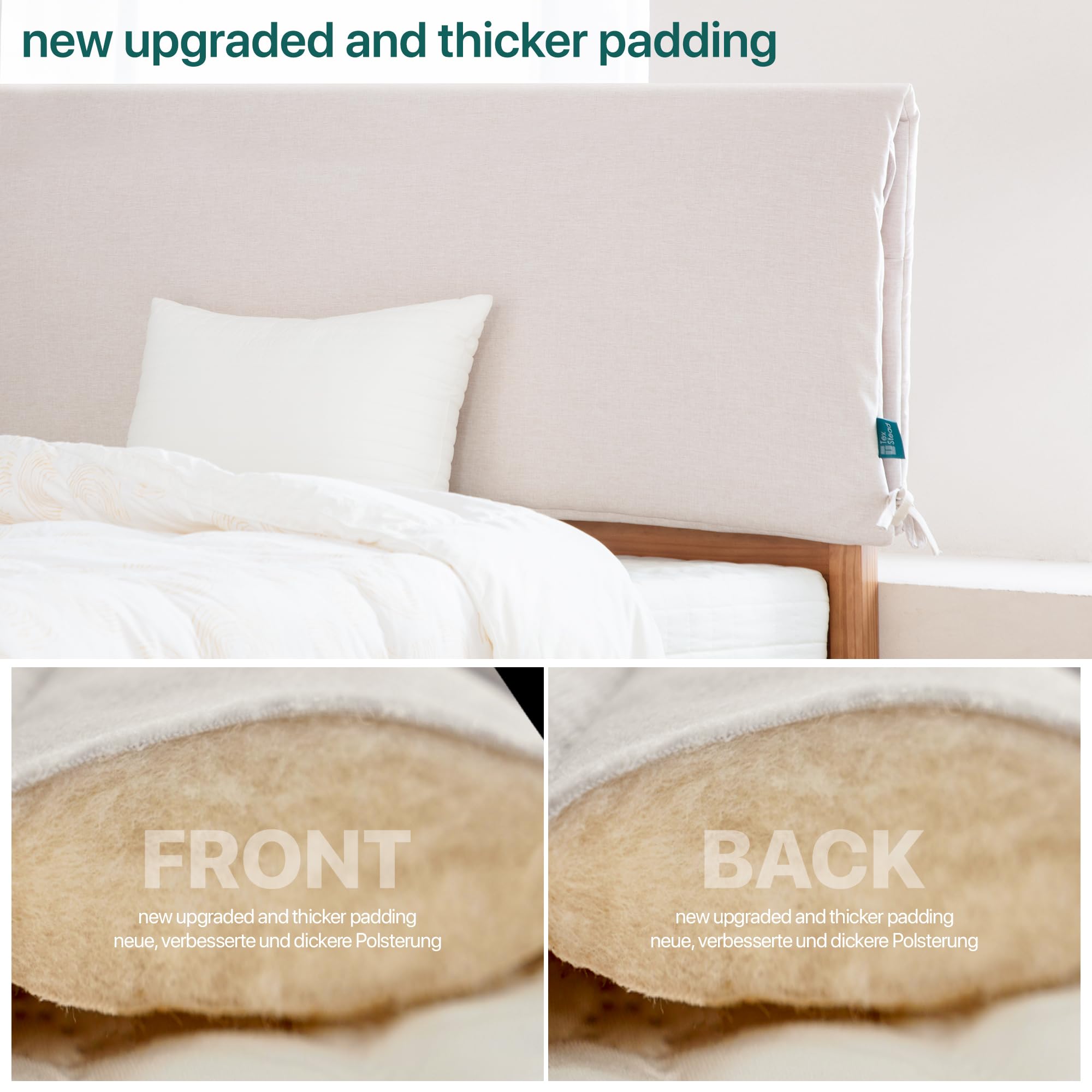 Samt Bettkopfteil Bezug & Betthussen Set mit Bindebändern für Bett, Staubdicht Betthaupt Bezug mit Bindebändern, Rundumschutz für Holz/Leder Bett, Waschbar Beige, 170cm