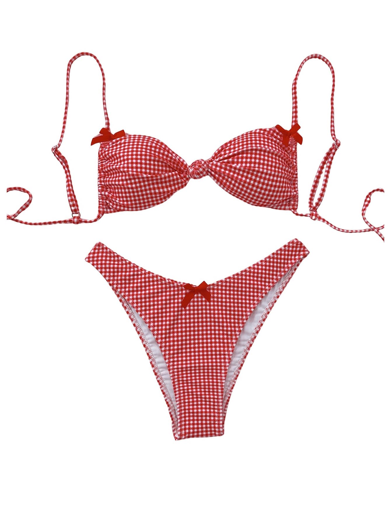 milumia Women's Y2k Gingham Print Bikini Swimsuit Bow Decor High Cut 2 Piece Bathing Suits-picture-20