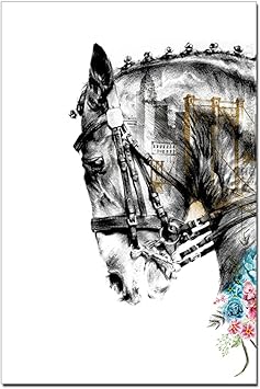Amazon Whhomecp 絵画 インテリア おしゃれ 40x60cmフレームなし北欧のキャンバス絵画イラストレーター馬 現代の壁画ポスターキャンバス絵画印刷背景絵画壁画壁アート ウォールステッカー オンライン通販