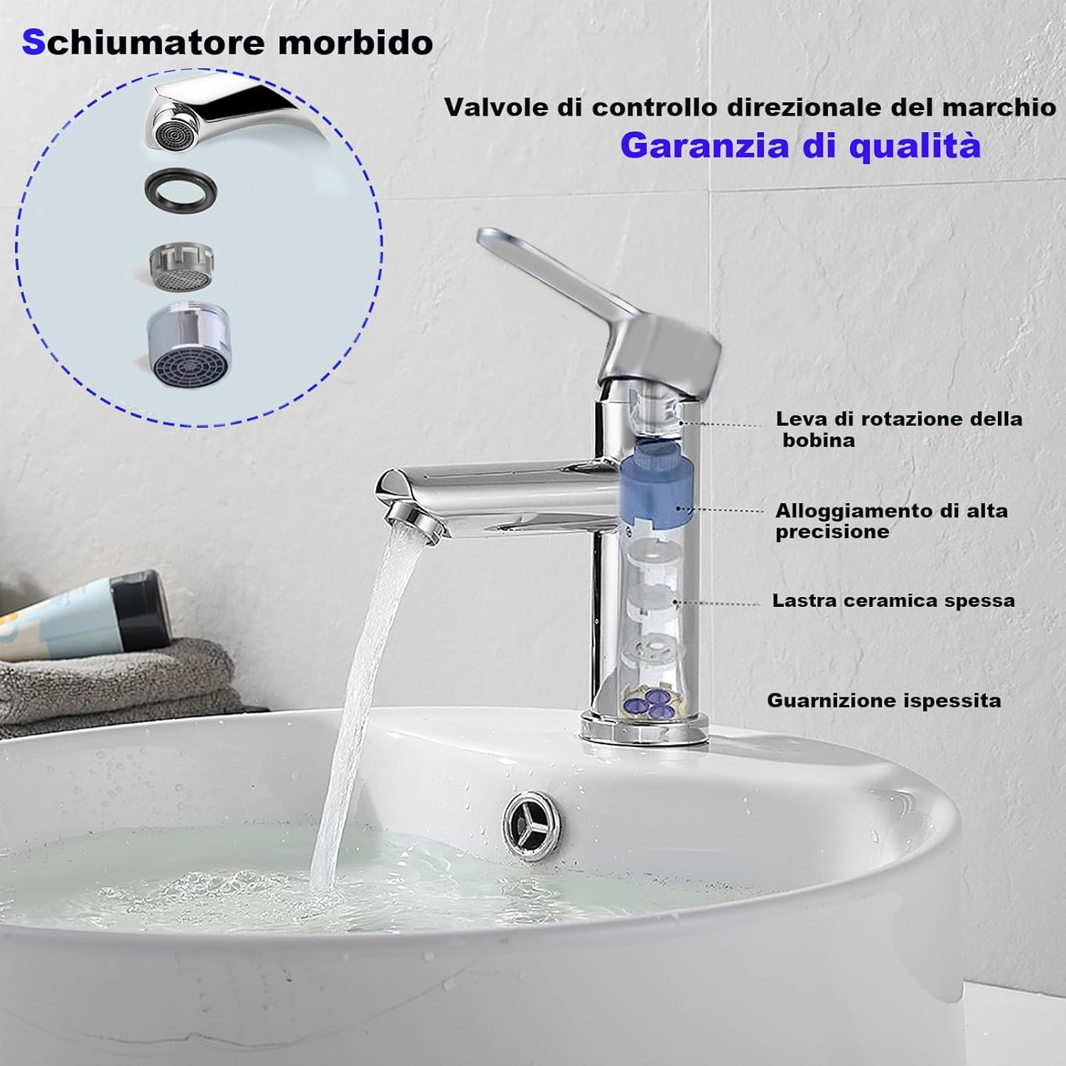 XWIHTR Rubinetti per lavabo e bagno caldi e freddi in acciaio inox, con risparmio idrico silenzioso e senza gocciolamento per bagno, lavabo, piccoli rubinetti da cucina (spazzolato)