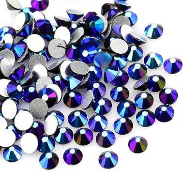 Vogrtcc 1440 Pcs Jet Ab Black Round Flatback Glass Rhinestones Glue On Non Hot-Fix Crystals Stones Gems for Wedding Dress Clothes Shoes