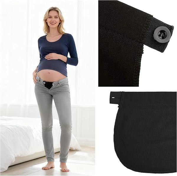 Confezione da 4 Prolunga Pantaloni Gravidanza per Donne Incinte | Allarga Pantaloni Regolabile | Estensione Bottoni per Jeans | Confortevole con Pannello Coprente (Grigio, nero, cachi, blu) - 5