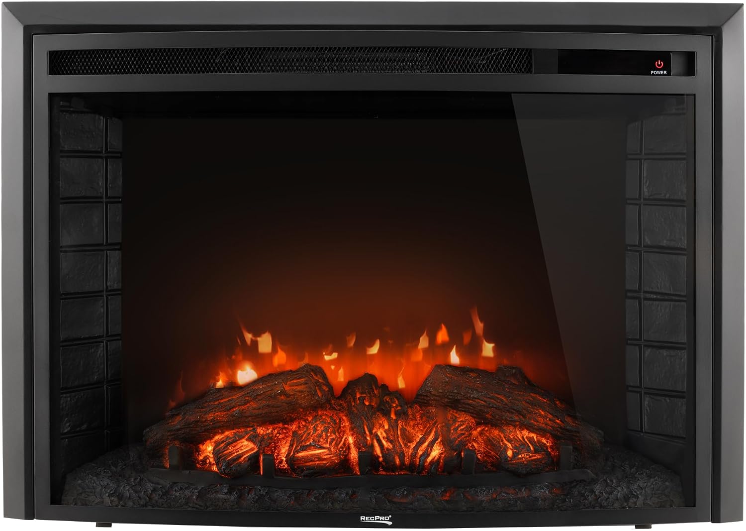 RecPro RV 30" Recessed Electric Fireplace | Glass with Log View | 120 Volt | Remote Included | Recessed Mount| for Camper, Trailer, Home & More