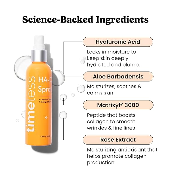 Timeless HA Matrixyl 3000 Orange Face Spray with Aloe, 4 fl oz