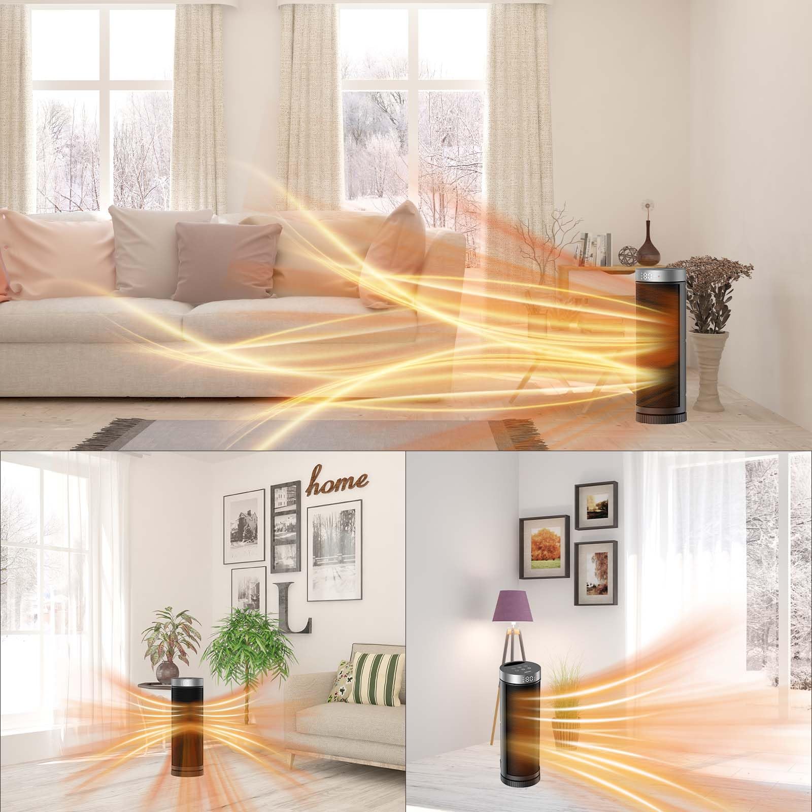 Ceramic Space Heater, Portable Indoor Heater with Remote Control, Three Heating Modes, Overheat and Tip-Over Protection, Suitable for Home, Bedroom, and Office Indoor Use