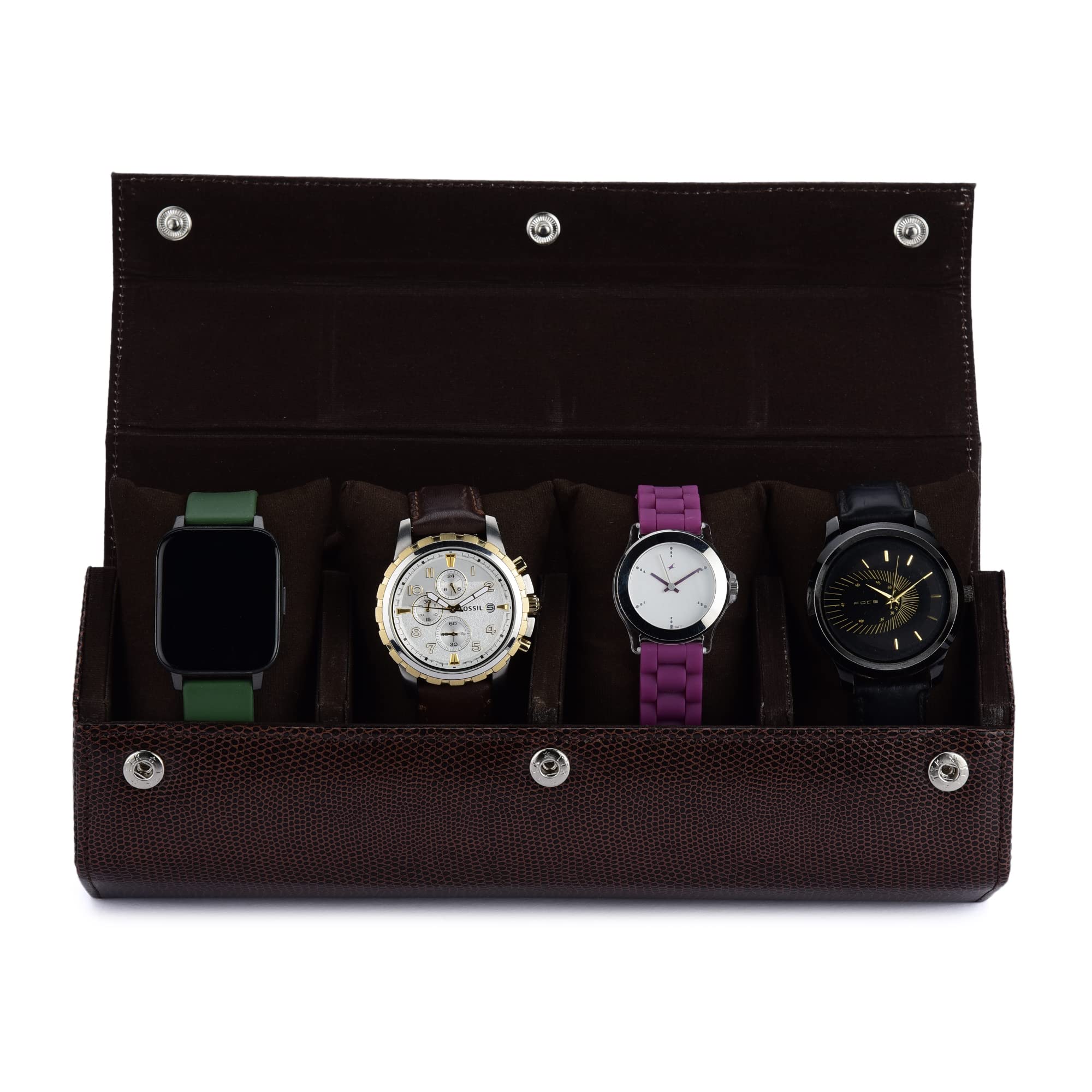 essart Premium 4 Slot Watch Keeping Box for Men Women PU Leather Watch Organizer Round Case Watch Holder Pouch for Travel with Lock and Cushion - WR-1034-Snakebit-Brown (B0BV31NQY8) Amazon Price History, Amazon Price Tracker