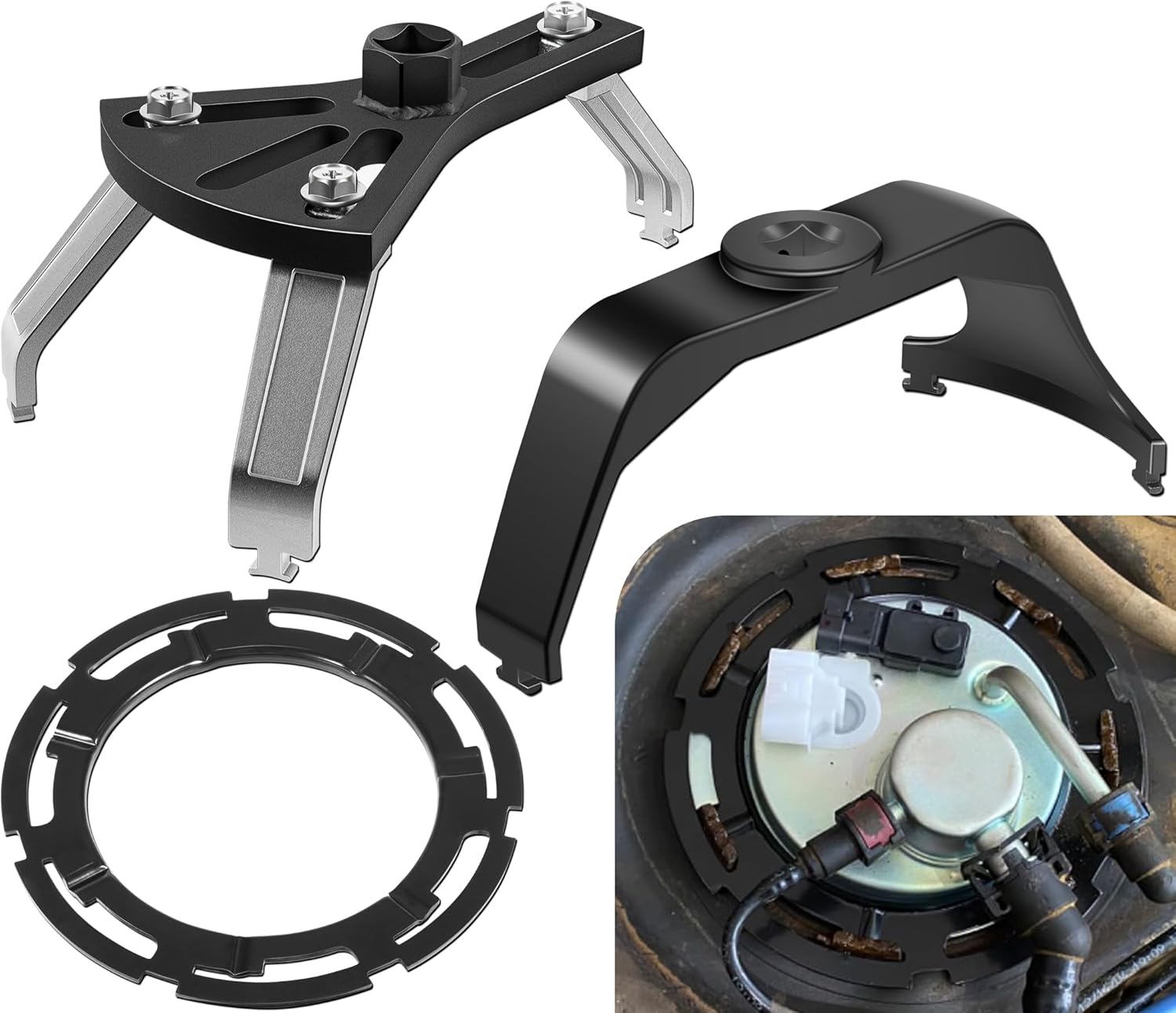 LO164 Fuel Tank Lock Ring, 6599 Fuel Tank Lock Ring Tool & 5.31" to 7.17" Adjustable Fuel Pump Lock Ring Tool - Fuel Tank Repair Tools Set Compatible with Most Vehicles like for Benz BMW Ford & more
